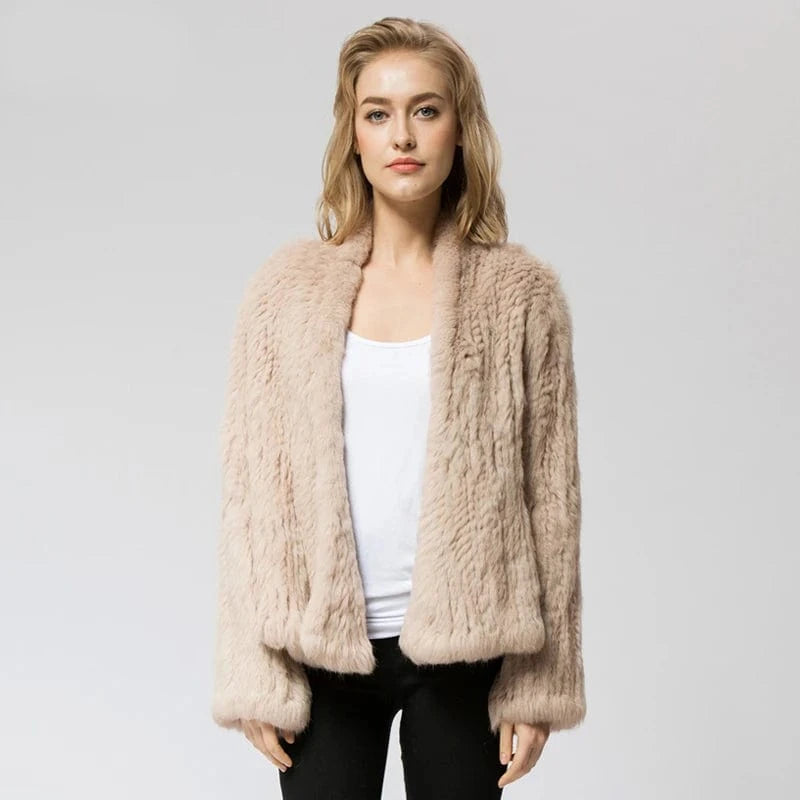 L / apricot Pudi CR002 The New fashion Knitted knit real rabbit fur coat overcoat jacket women