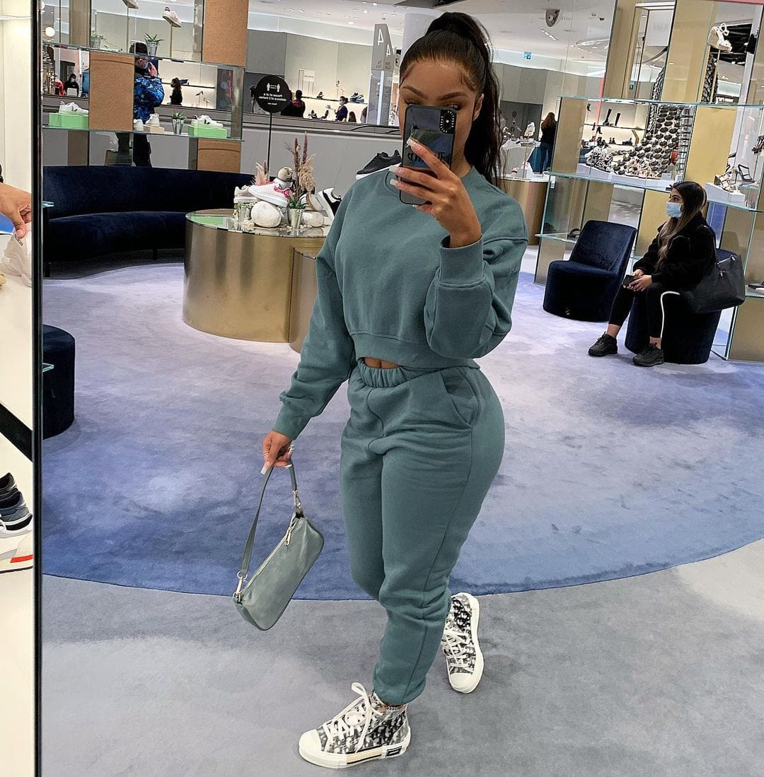 L / Aqua green 2023 New Woman Sweatsuits Plain Fleece Jogger Tracksuit Sweatsuit Set Two Piece Pants Set Clothing Vendor Matching Sweatsuit