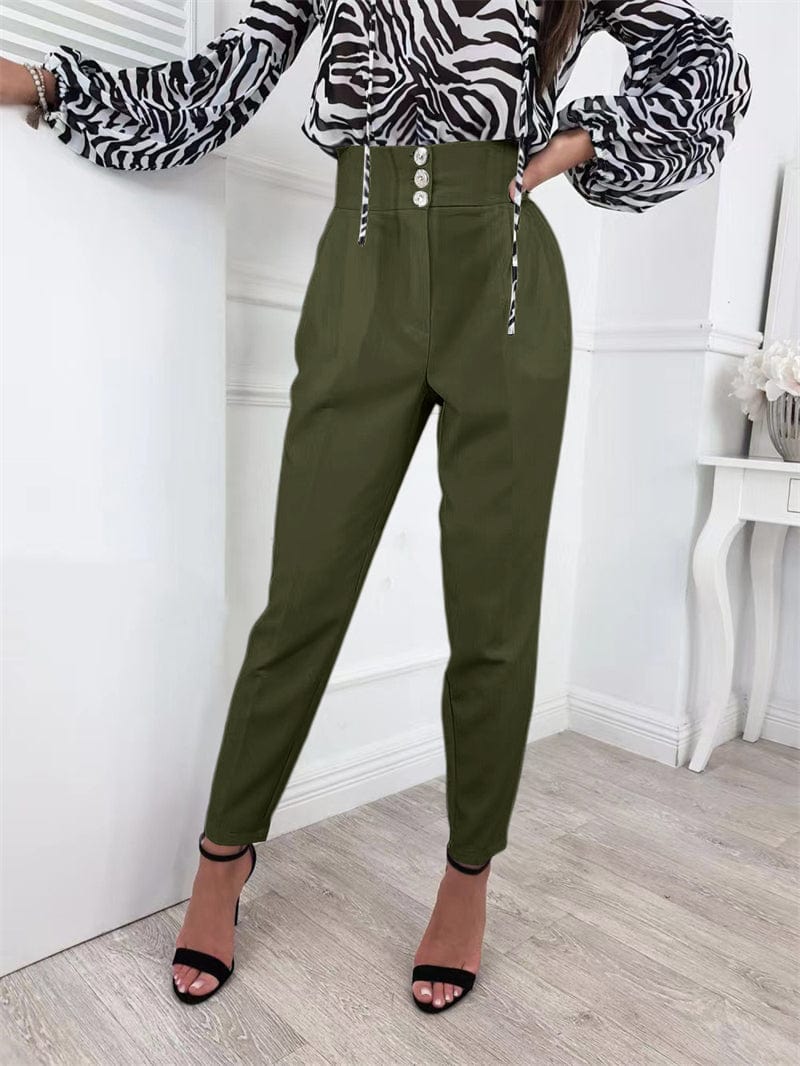 L / Army Green white women high waist straight cut leg palazzo office wear pants women high waist trousers for women lady office high waist
