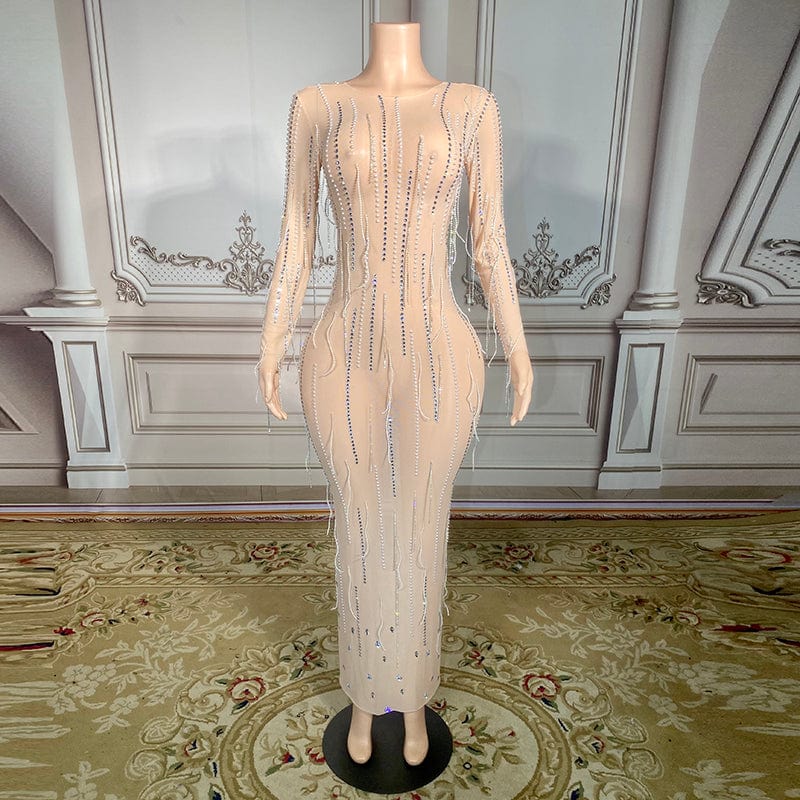 L / AS PICTURE Novance Y2908 Evening Dresses 2023 High Quality Rhinestone Tassel Dress Mesh Party Sexy Club Women Lady Dress