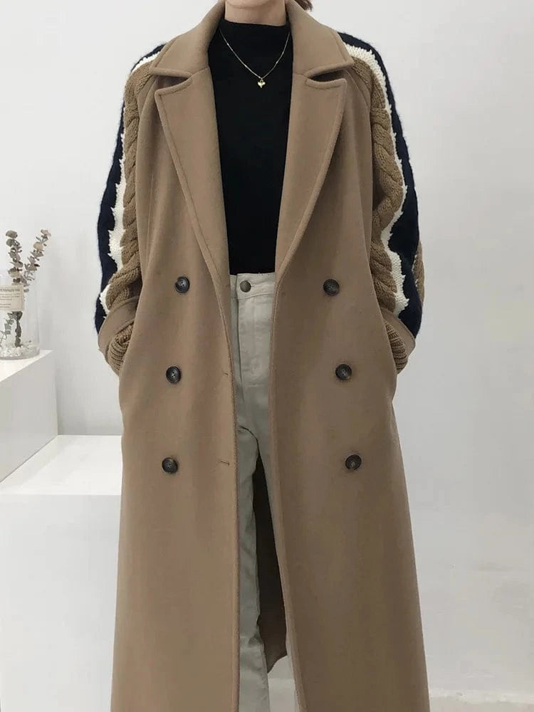 L / As Picture Trendy Custom Lady Wool Coat Splicing Sweater Sleeve Women Cashmere Coat