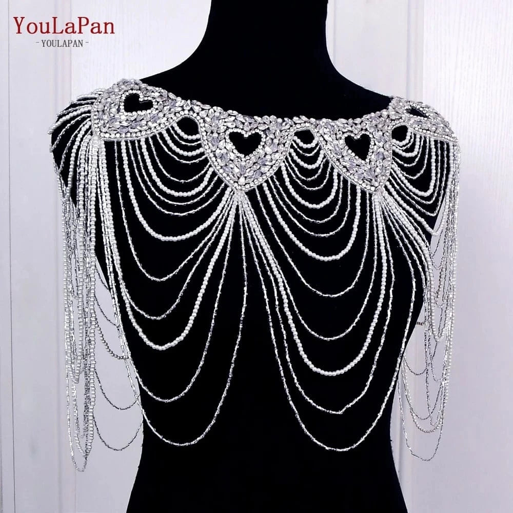 L / as the picture shows YouLaPan SG24 New Trendy Fashion Girl Woman Handmade Beaded Rhinestone Fringed Cape Dress Accessories Bridal Wedding Shawl