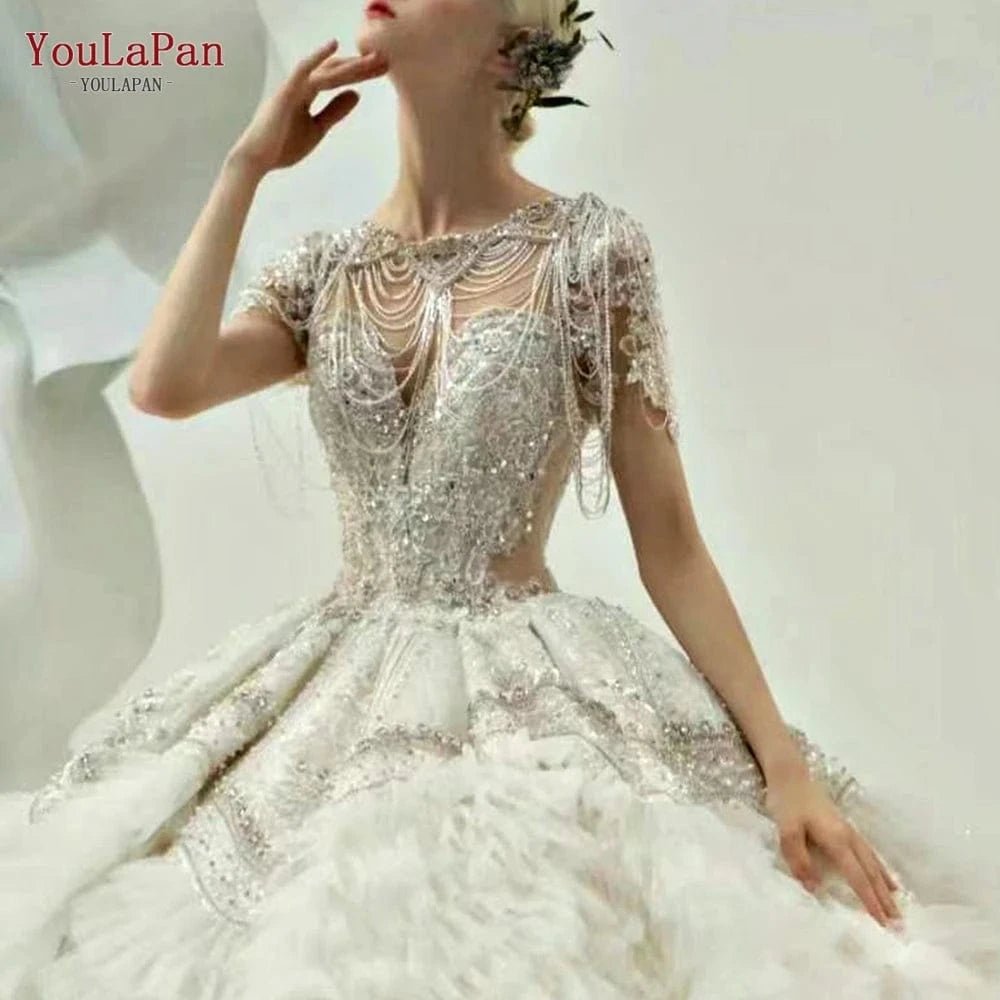 L / as the picture shows YouLaPan SG24 New Trendy Fashion Girl Woman Handmade Beaded Rhinestone Fringed Cape Dress Accessories Bridal Wedding Shawl