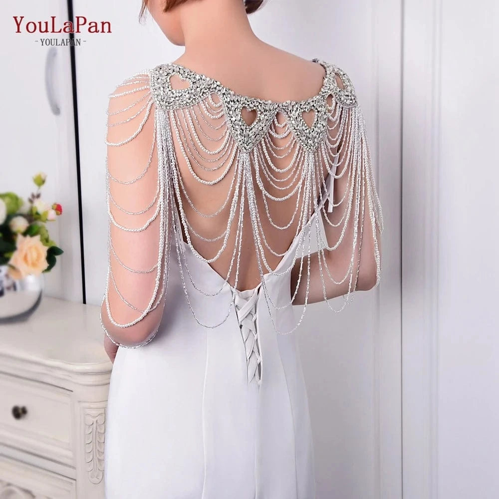 L / as the picture shows YouLaPan SG24 New Trendy Fashion Girl Woman Handmade Beaded Rhinestone Fringed Cape Dress Accessories Bridal Wedding Shawl