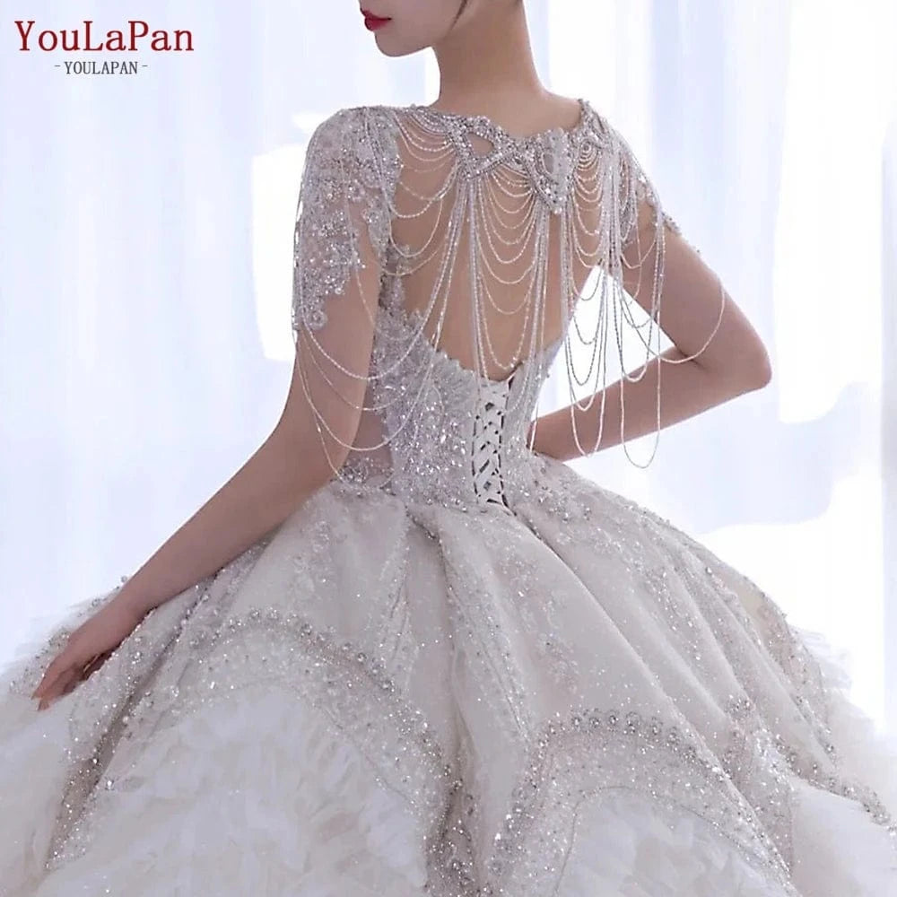 L / as the picture shows YouLaPan SG24 New Trendy Fashion Girl Woman Handmade Beaded Rhinestone Fringed Cape Dress Accessories Bridal Wedding Shawl