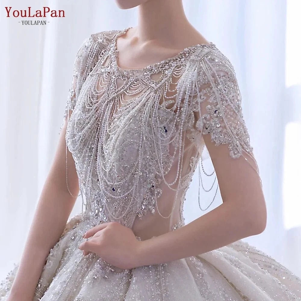 L / as the picture shows YouLaPan SG24 New Trendy Fashion Girl Woman Handmade Beaded Rhinestone Fringed Cape Dress Accessories Bridal Wedding Shawl