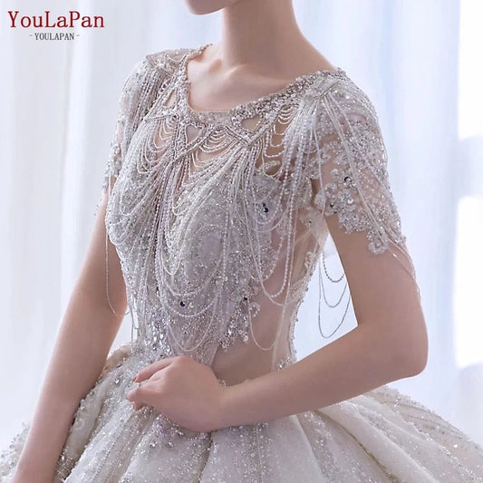 L / as the picture shows YouLaPan SG24 New Trendy Fashion Girl Woman Handmade Beaded Rhinestone Fringed Cape Dress Accessories Bridal Wedding Shawl