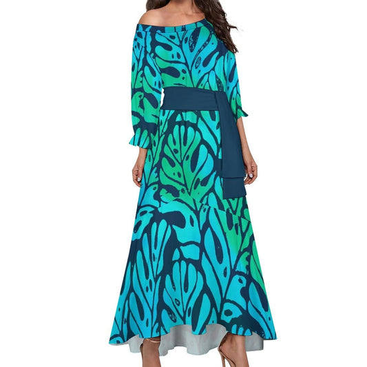 L / b2 00912E1 hawaiian dress plus size island custom polynesian tribal mermaid design dress long stretching prom dresses new fashion 2023