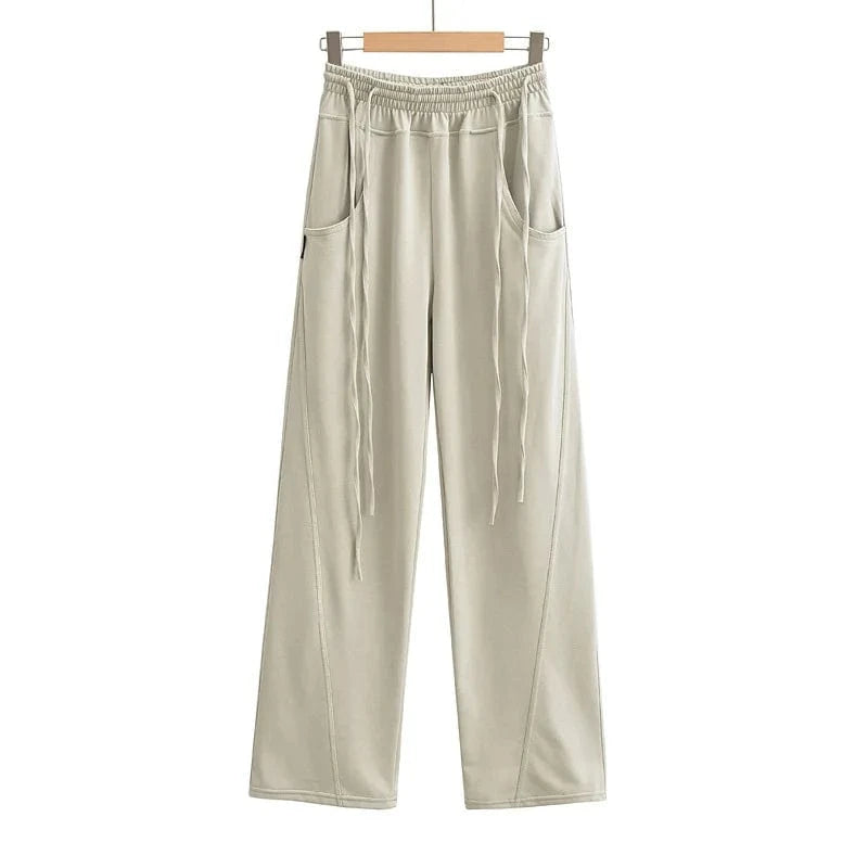 L / Beige French Cotton Terry Custom High Quality Ladies Sweatpants Front Slip Pocket Joggers Long Pants Cargo Pants Joggers Women