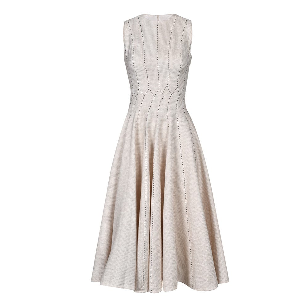 L / Beige OUDINA High Fashionable Women Lady Elegant Sleeveless Dress Rhinestones Fluffy Long Women's Dresses