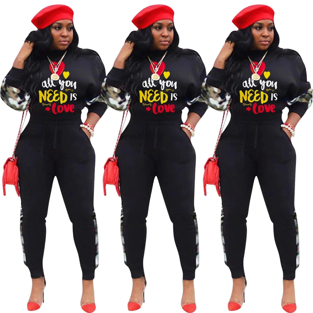 L / Black 2 Piece Set Ladies Jogging Suit Fall Winter Wear Casual Two Piece Sets for Woman Cargo Straight Sweat Pants Sweatshirt Suit