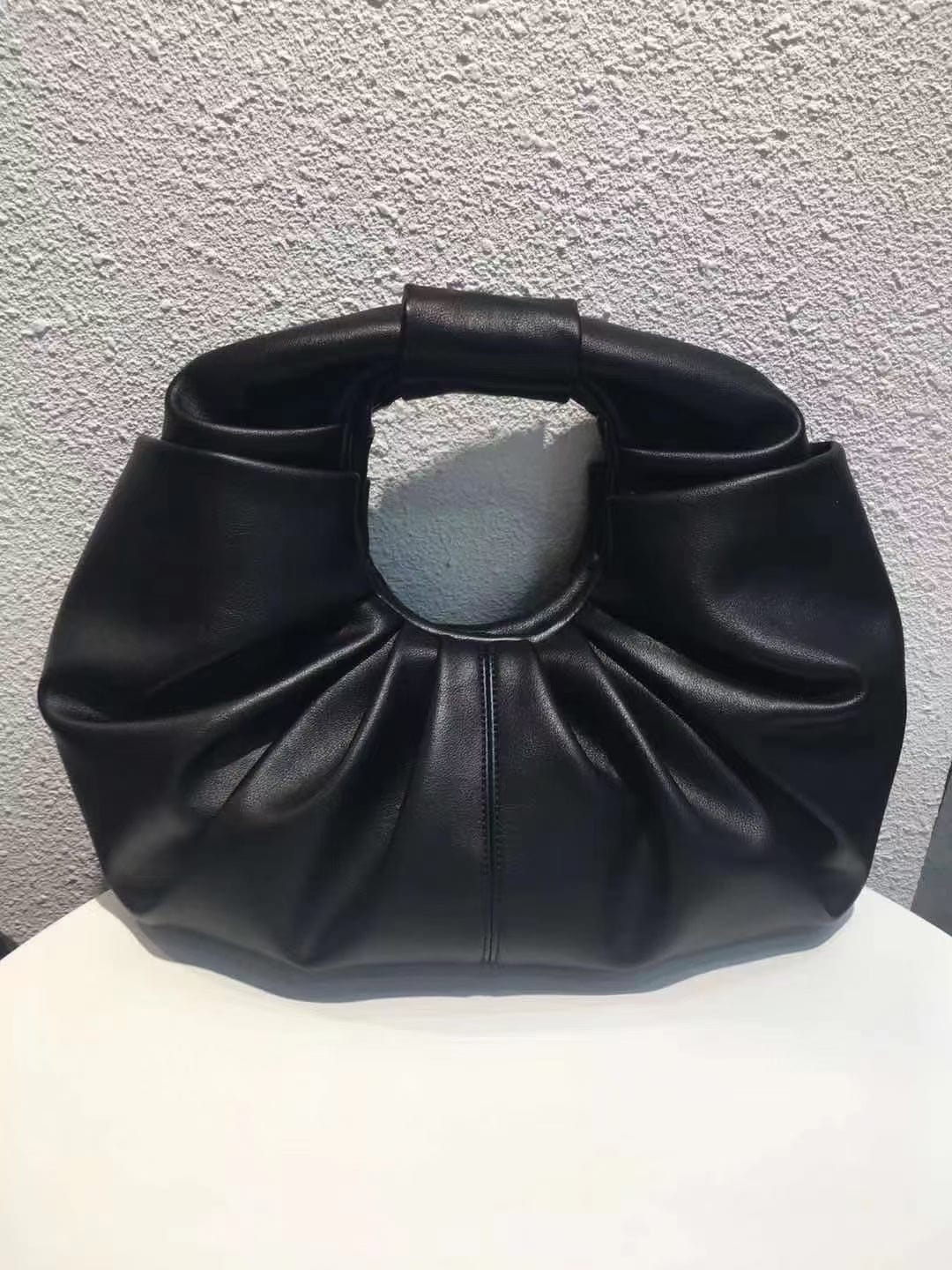 L / black 2022 Women Faux Leather Ruffle Ruched Handbag Elegant Handbag Half Moon Shaped Spring Purse Bags for women