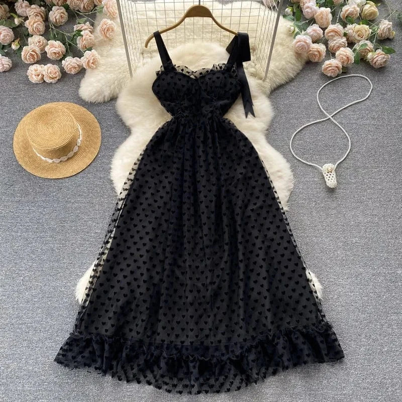 L / Black 2023 New Ladies Spring Summer Solid Puff Sleeve Ruffle Cake Casual Dresses Women
