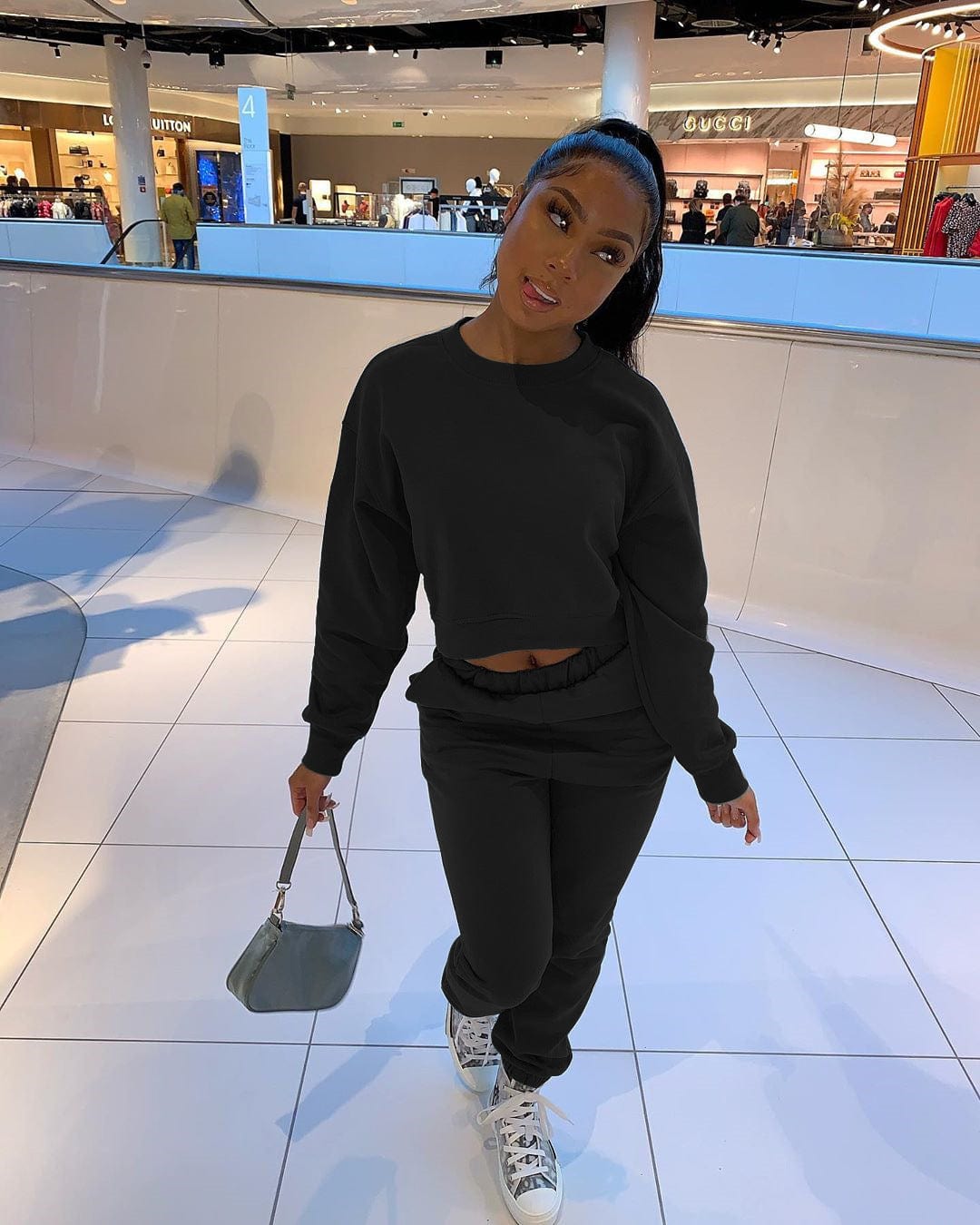 L / black 2023 New Woman Sweatsuits Plain Fleece Jogger Tracksuit Sweatsuit Set Two Piece Pants Set Clothing Vendor Matching Sweatsuit