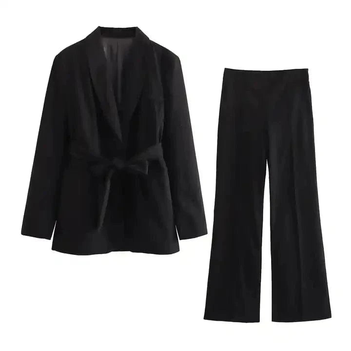 L / Black 2023 Women Spring Pant Suits 2 pieces sets Casual Blazers Coats and Trousers Female Elegant Street Two Suit Clothing