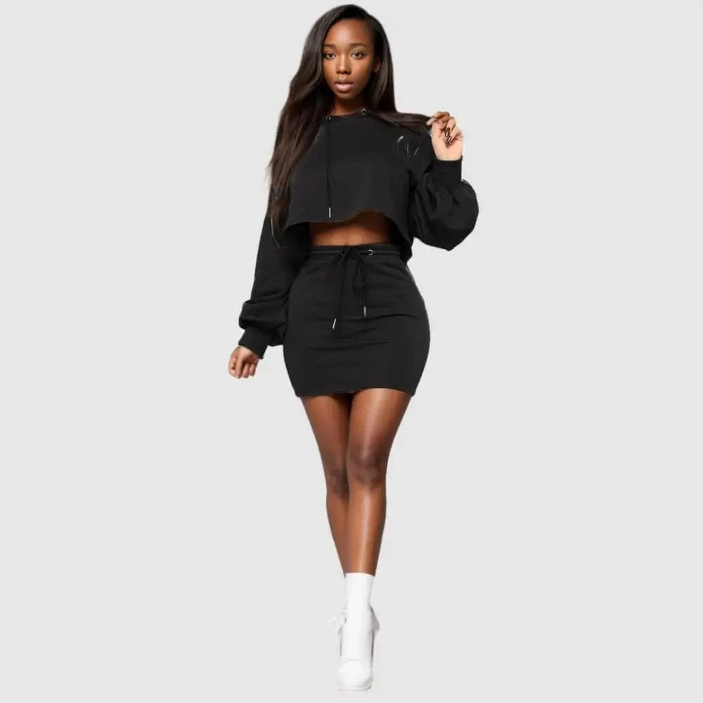 L / Black 20701-MX40 hoodie skirts  two piece sets drawstring jumpsuit women sehe fashion