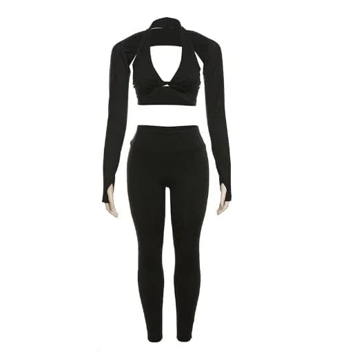 L / Black 3-Piece Cutout Sportswear Set