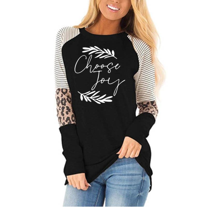 L / black Autumn Winter Leopard stitching long sleeves high quality hotsell women loose casual blouse oversized Women's T-Shirts