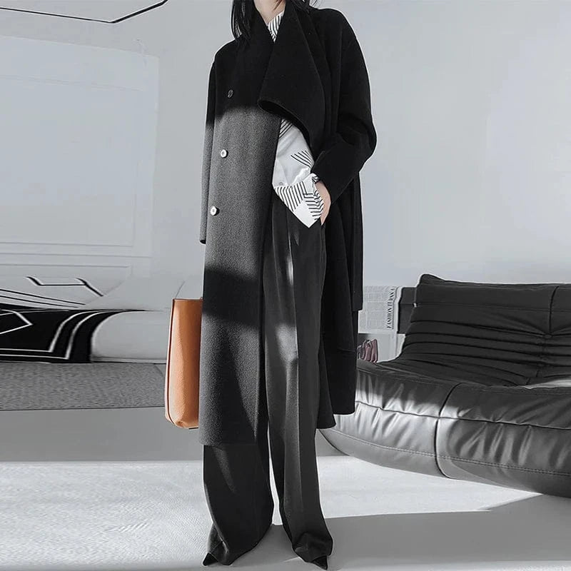 L / Black CHICEVER Fashion Lapel Long Sleeve Double Breasted Loose Winter Jackets For Women 2023