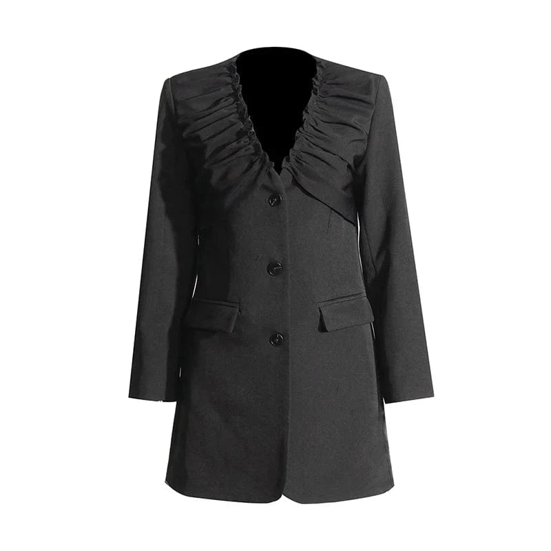 L / Black CHICEVER V Neck Long Sleeve Single Breasted Spliced Pockets Ladies Black Woman Blazer