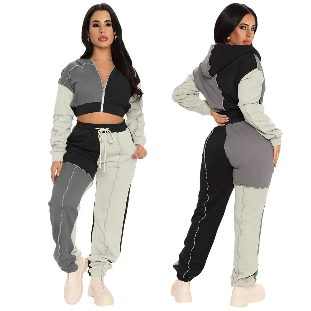 L / Black Cotton Jogger Sets Women Thick Woman Jog Suit Track Suit Sports Matching Sweat Set Thick Material 2pc Winter Sets