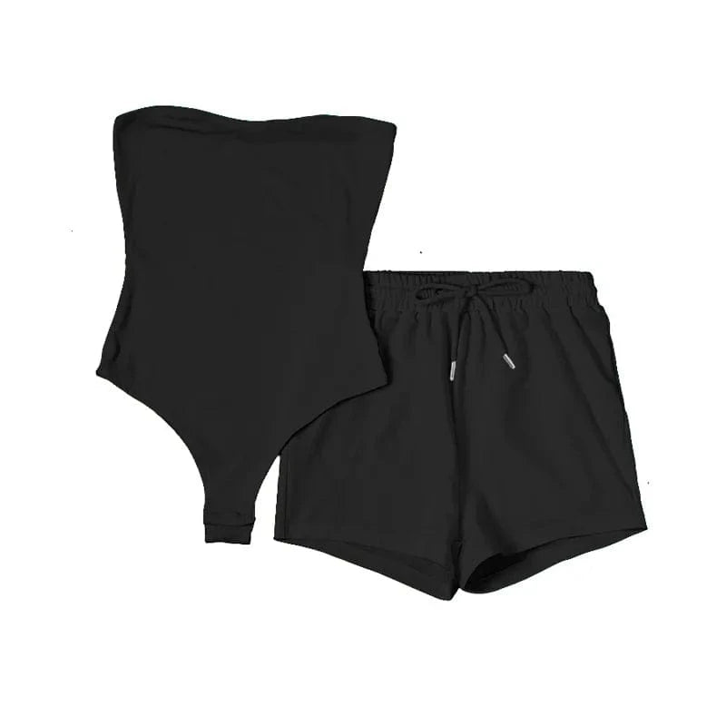 L / Black Cotton Shorts Pant Set Women Jogging Sweat Suit Clothing Bodysuit 2 Piece Set Plain Joggers Custom Logo Two Piece Pants Set