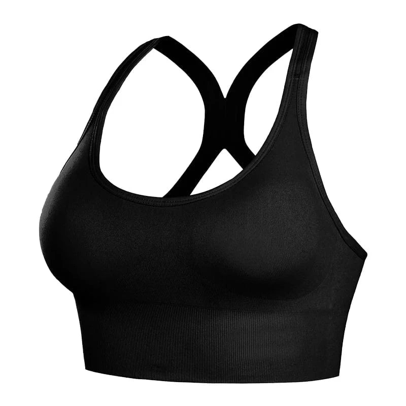 L / Black Cross Shoulder Straps Seamless Wirefree Sujetador Deportivo Fitness Gym Yoga Bra High Impact Sports Bras For Womens