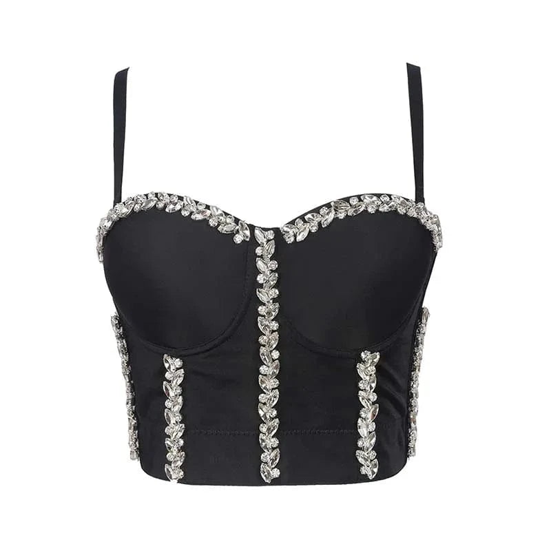 L / Black Customized hot selling sexy bright  acrylic diamond women Vest corset bustier top