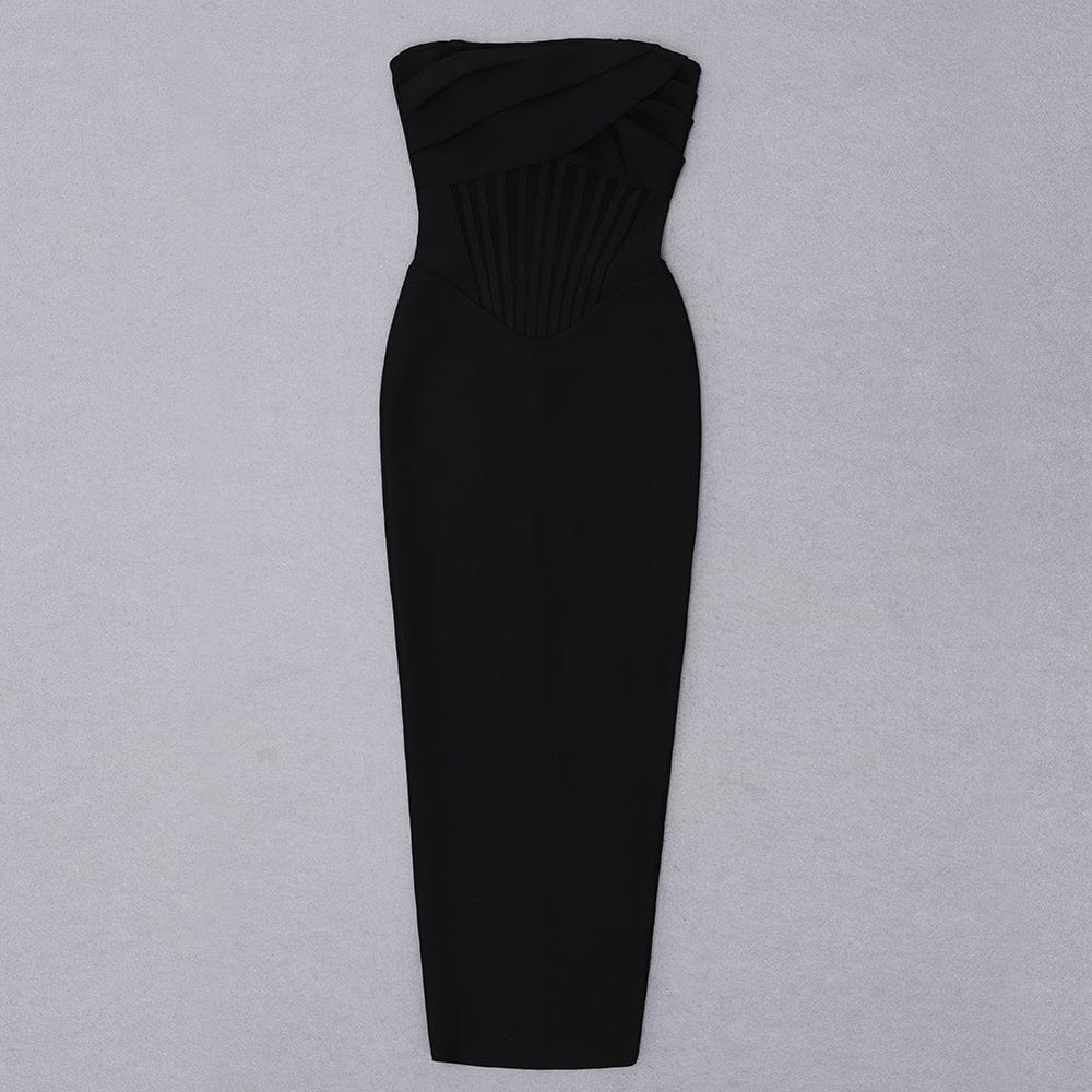 L / black DH7397 Strapless Long Sleeveless Dress Elegant Celebrity Cocktail Sexy Dress Prom Bandage Party Evening Dress