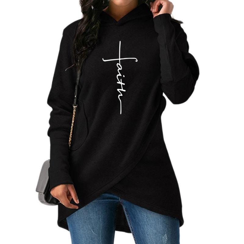 L / black dog paw letter print Warm cross hot sale loose Women Hoodies sweatshirt irregular hem design long sleeve women sweatshirt