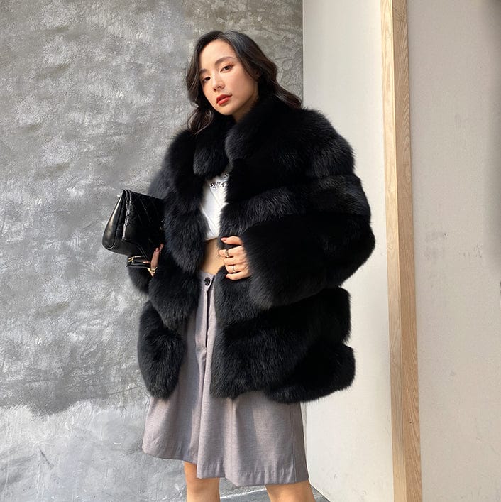 L / black Factory Price Elegant Style Fashion Winter Real Fox Fur Coat Women