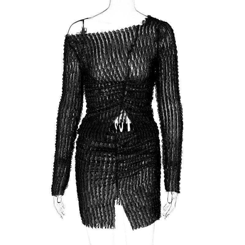 L / Black Fall 2023 Solid Off The Shoulder Elegant High Waist Crop Top Slit Mini Skirt Women'S Sets Summer Party Club Evening Clothes