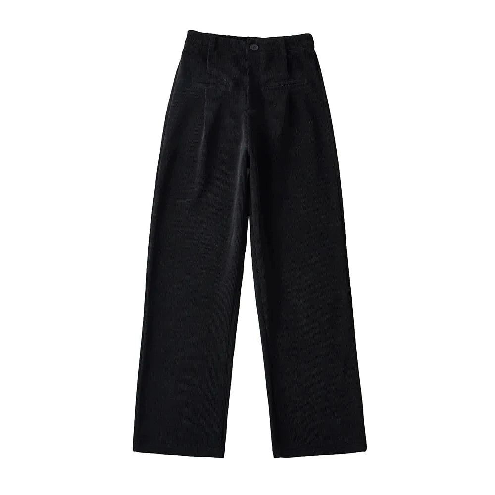 L / Black High Quality Thicken Corduroy Loose Casual Ladies Sweatpants Back Elastic Waistband Female Trousers Joggers Women