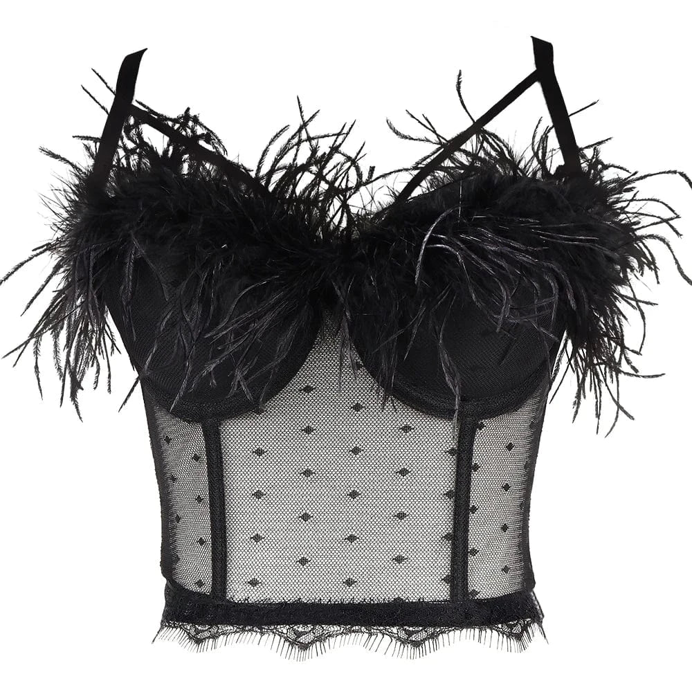 L / Black Hot wholesale feather lace corset body shaping clothes women's top