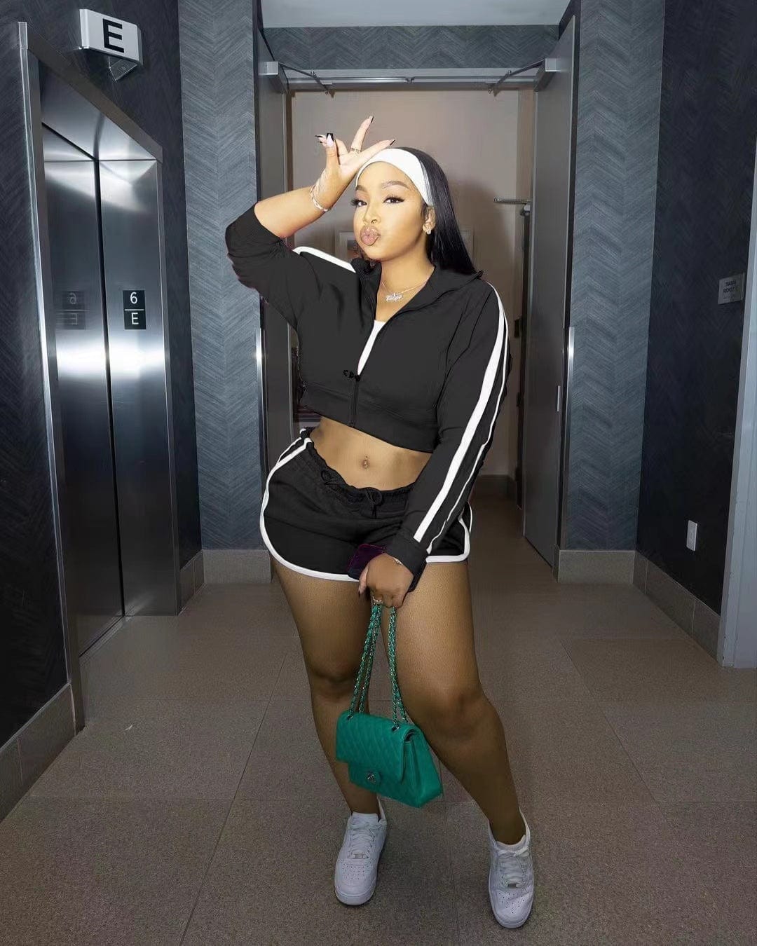 L / black J&H 2023 new trendy Hooded fleece zipper clothing 2 piece set women New York Met sexy casual fall outfits