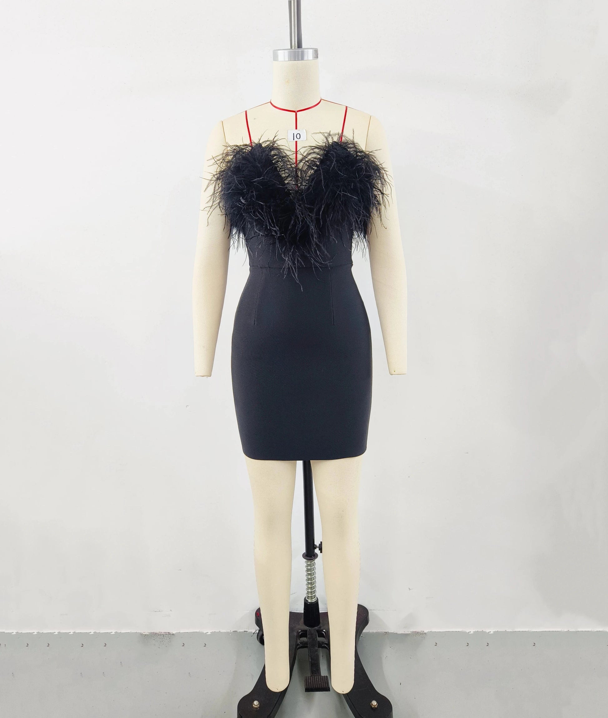 L / Black Ladies Clothes Wholesale Strapless Black Feathers Bodycon Bandage Evening Dresses