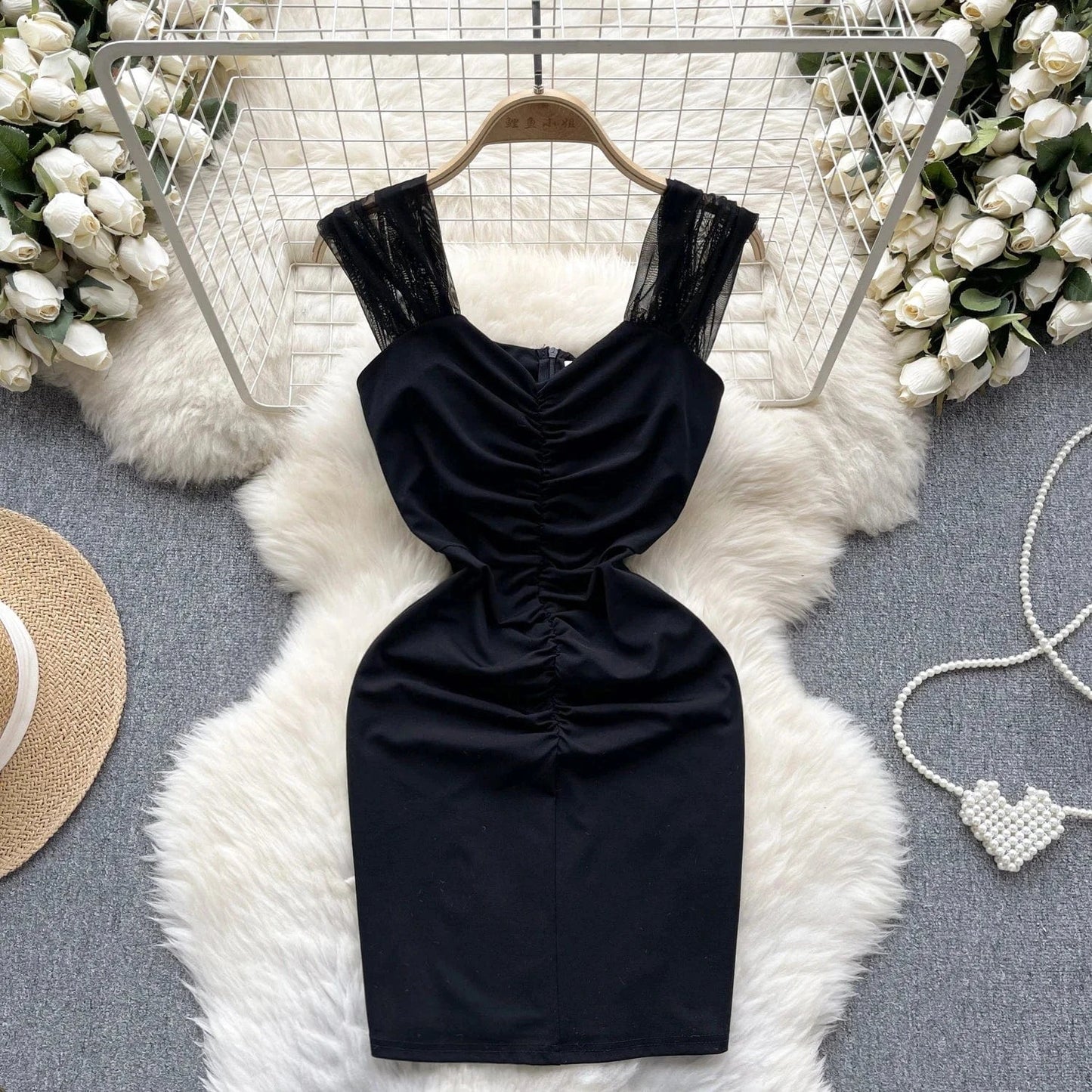 L / Black Ladies Hot Sale Casual Mid-length Dress Women's Summer New Style Fashion Off-the-shoulder Dress