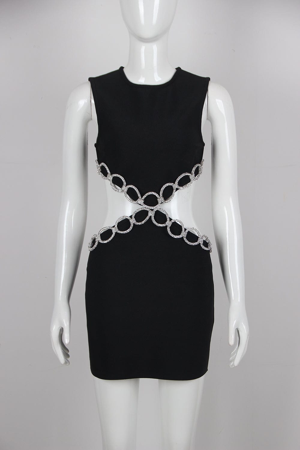 L / Black New Arrival Summer Hollow Diamond Chain Women's Jersey Girls Sexy Club Evening with Dress