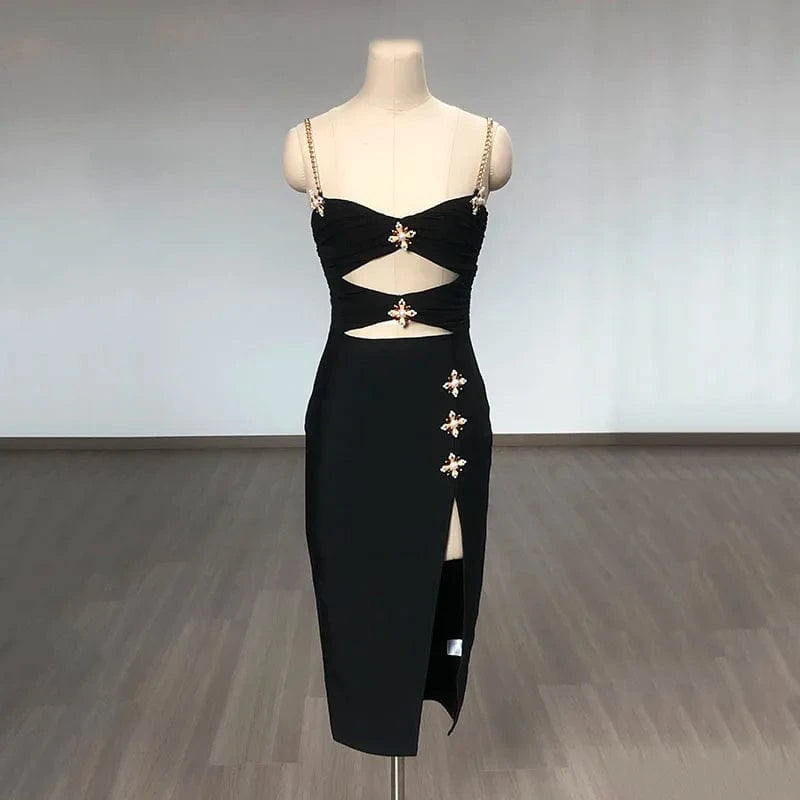 L / Black New Arrivals Women Fashion Clothes Bodycon Sleeveless Beaded Bandage Party Evening Dresses