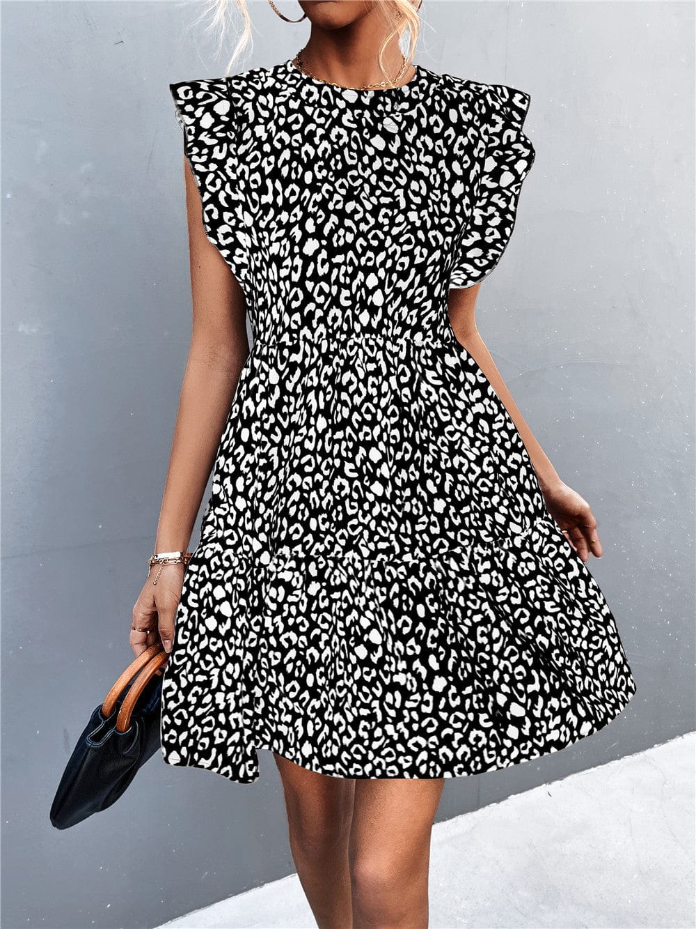 L / black New Summer Women Clothes Blouse Ruffle Edge Ruffled Sleeve Tops Shirts Fly Sleeve dress