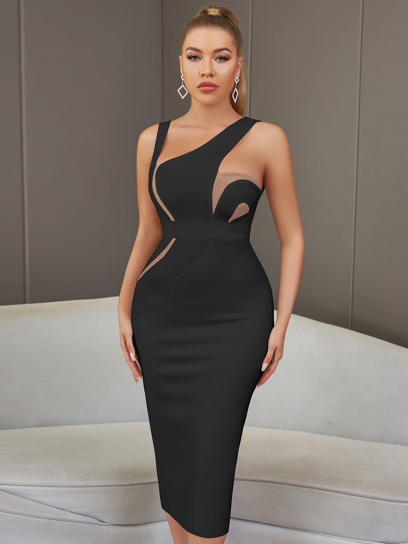 L / black OUDINA New Arrivals Off Shoulder Tight Backless Sexy Dresses Elegant Women Evening Dress 2023