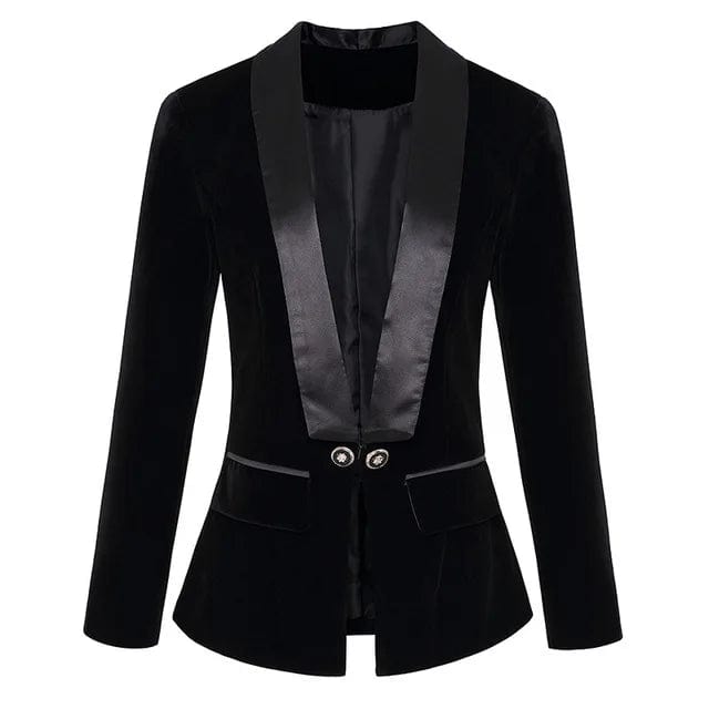 L / Black S-3XL Elegant solid color suit jacket Slimming velvet suit top