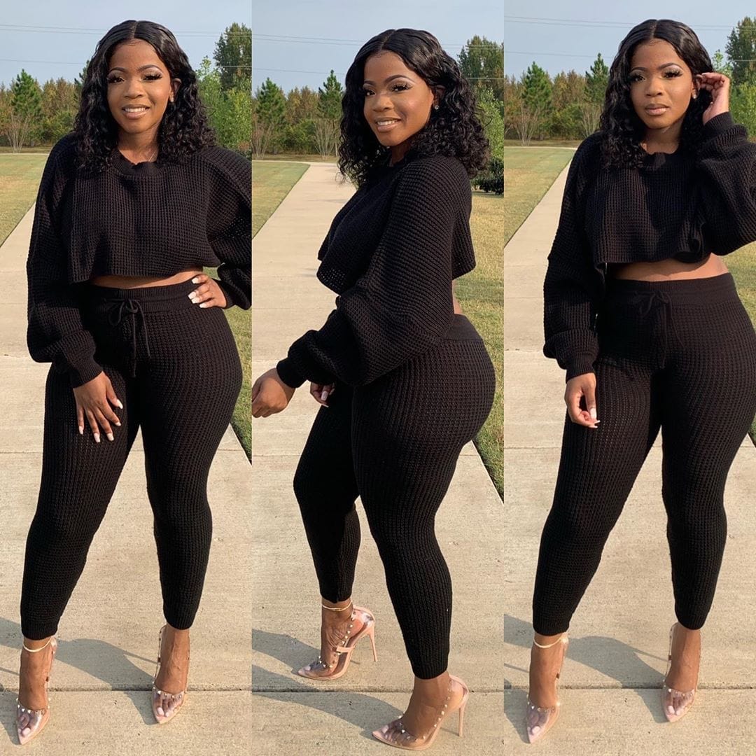 L / black Spring 2023 Women s Clothing Long Sleeve Women Outfits Two Piece Set Clothing 2 Pieces Set Top and Pant