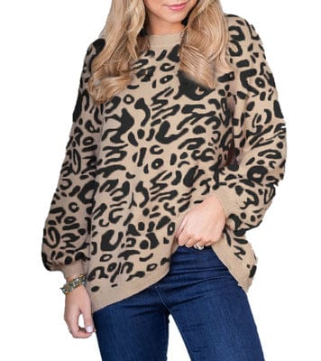 L / black sweater women turtleneck leopard knitted sweater animal print winter thick female pullovers casual tops oversized sweater