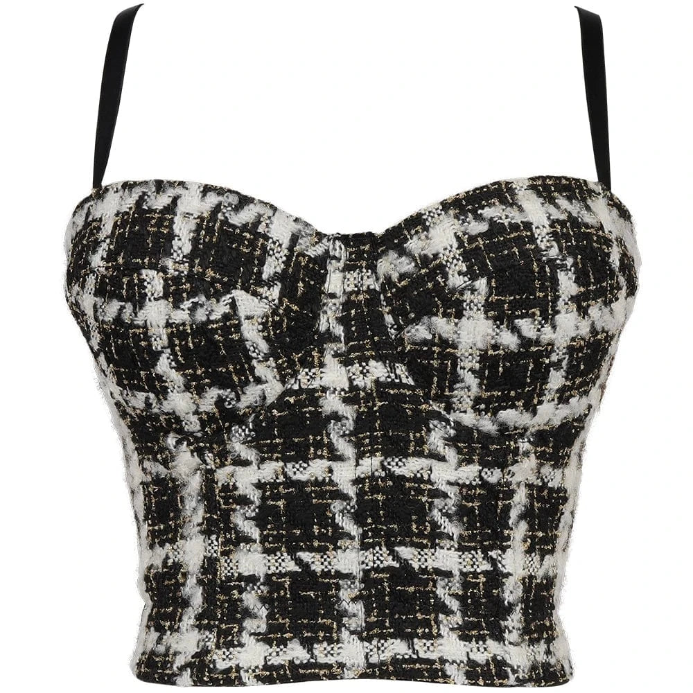 L / Black The latest design trend  Prom Plaid fresh bra women's vest corset bra bustier