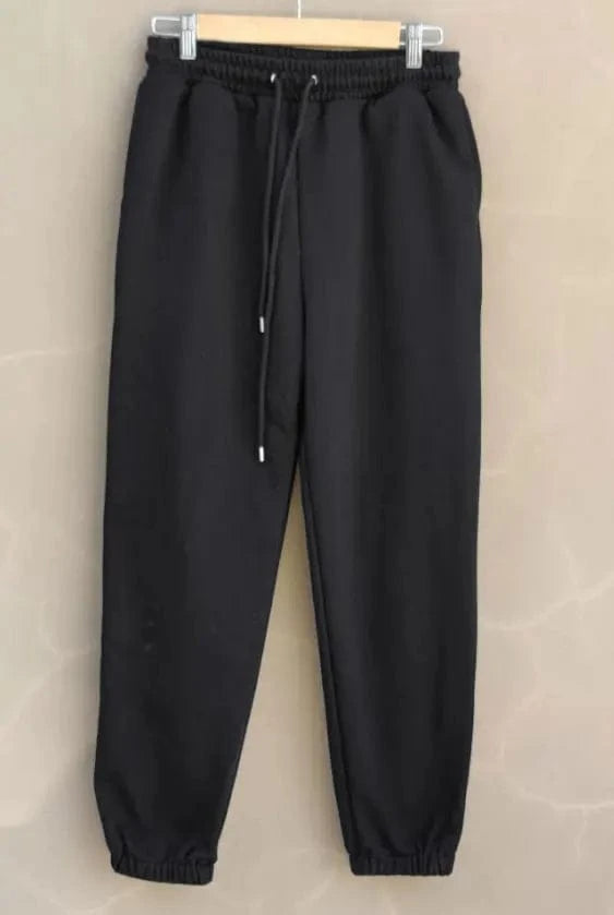 L / Black US SizeCotton terry Wholesale custom logo Women's sweat pants drawstring high waist pockets classic lounge straight leg joggers