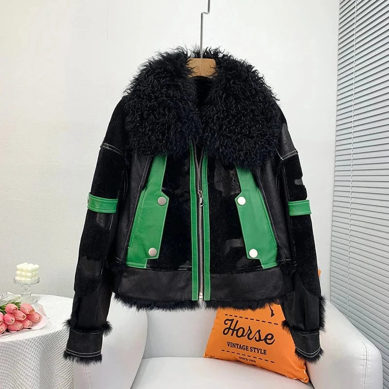 L / Black Women Lady Rabbit Fur Winter Coats Female Girl Lamb Wool Collar Warm Short Jacket Luxury Overcoat JT3261