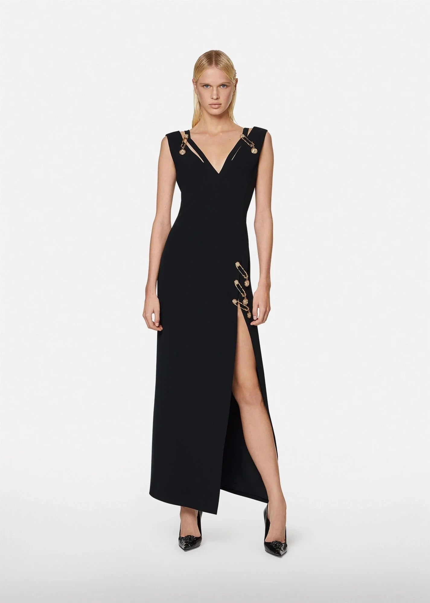 L / Black Women's Sexy Backless Elegant Metal Buckle Sequin Maxi Formal Bandage Cocktail  Dresses