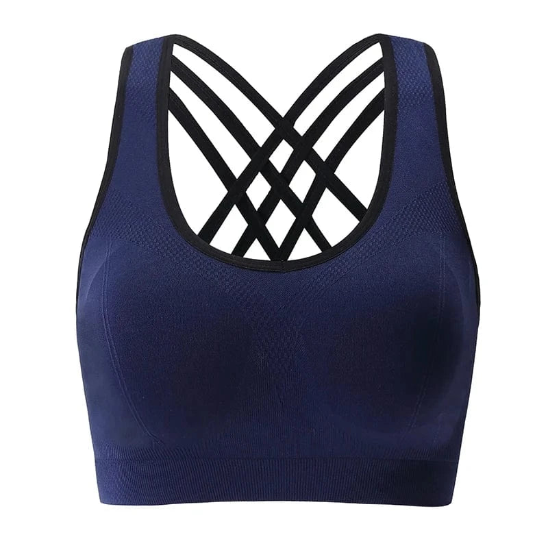 L / Blue Cross Beauty Back Shoulder Straps Sujetador Deportivo Seamless Wireless Fitness Gym Yoga Bra High Impact Sports Bra For Womens