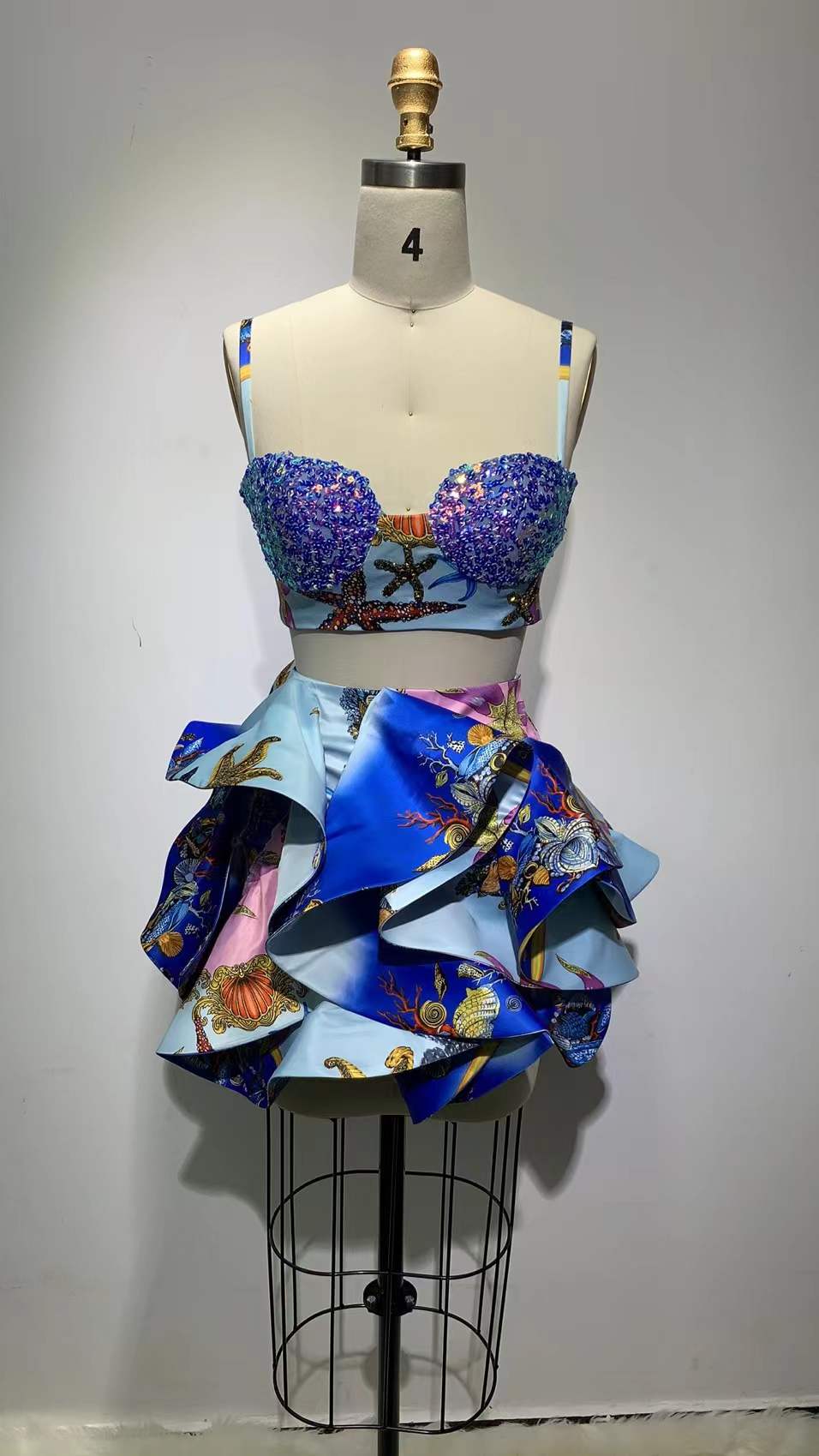 L / Blue Fashion Top&Skirt Night Clubwear Celebrity Evening  Party Rayon Bandage Two Piece Sets